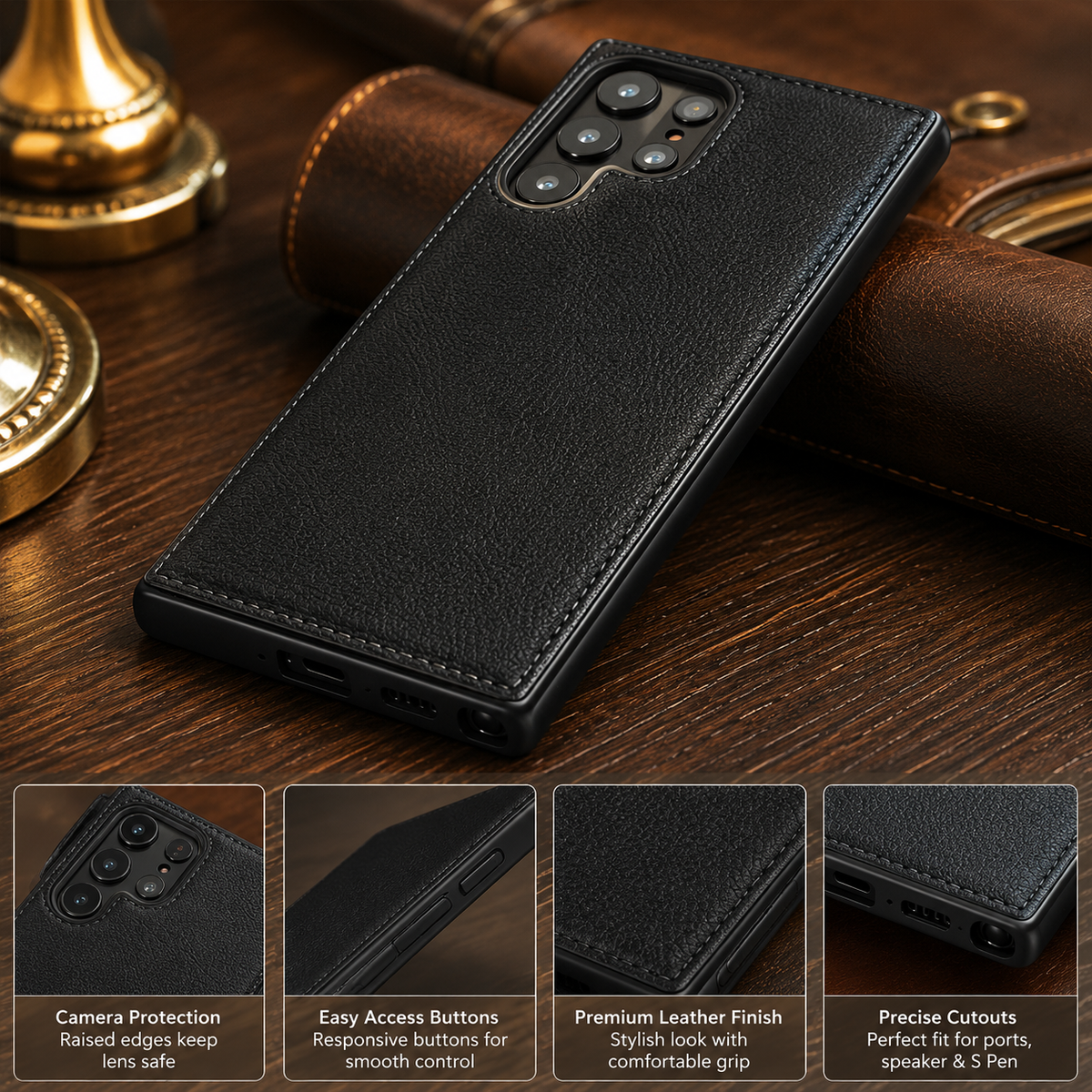 Samsung Galaxy S23 Ultra 5G - Stitched LeatherShield Back Case