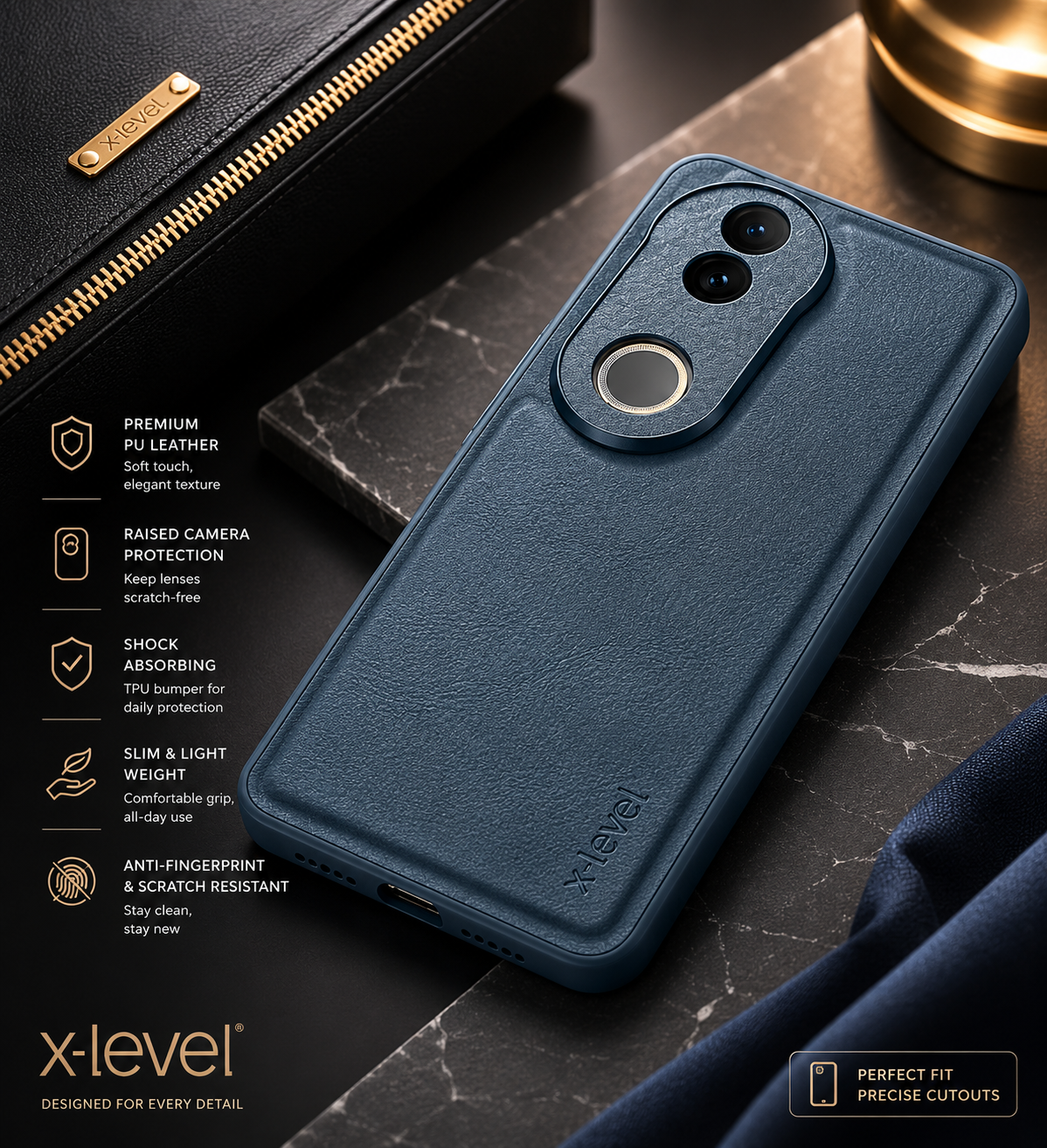 Vivo V50 5G | X-level Premium Faux-Leather ultra slim shockproof Back cover