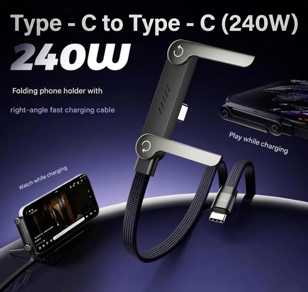 TurboStand X – 2-in-1 Invisible Mobile Stand + Ultra Fast Charging Cable (65W/240W), Comes with 6 months Warranty