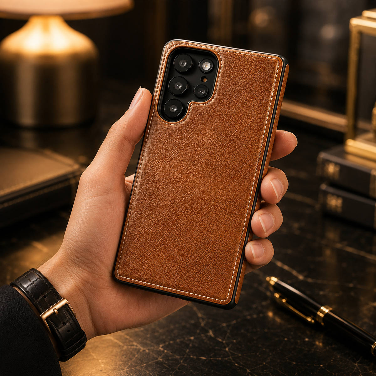 Samsung Galaxy S22 Ultra 5G - Stitched LeatherShield Back Case