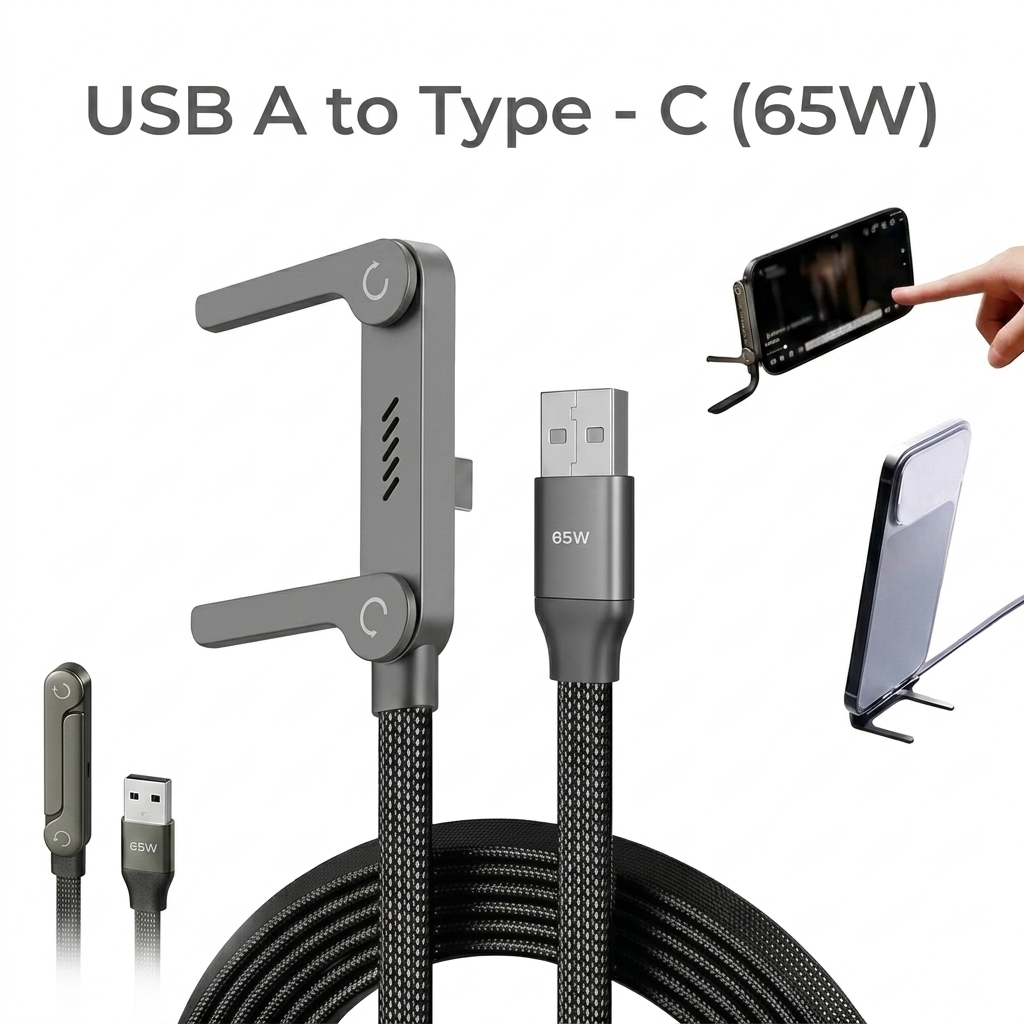 TurboStand X – 2-in-1 Invisible Mobile Stand + Ultra Fast Charging Cable (65W/240W), Comes with 6 months Warranty